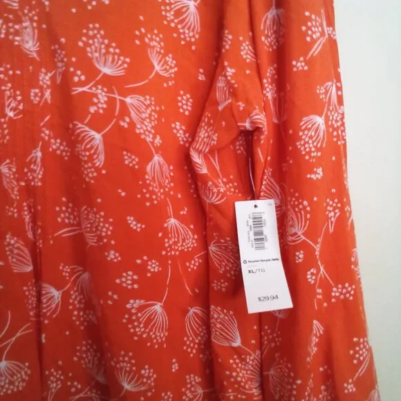 Old Navy Shirt Blouse Women XL Long Sleeve Babydoll Pattern Orange White - Picture 7 of 14